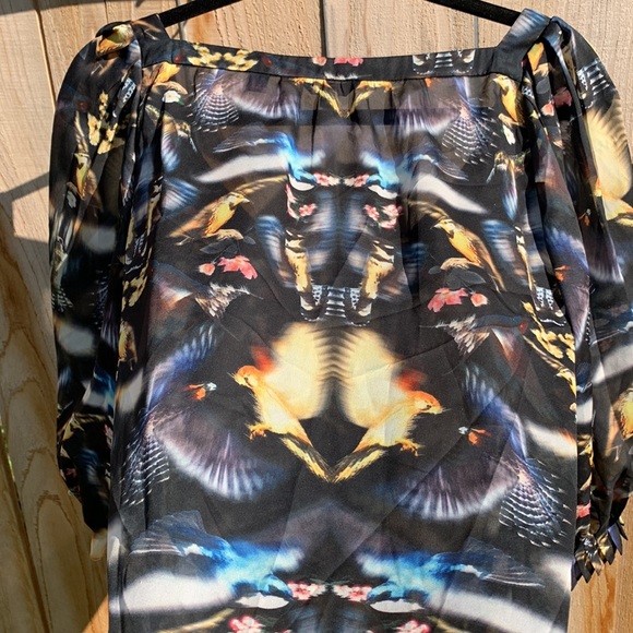 Ted baker blouse top draped neck mirrored canaries sz 3 - Picture 9 of 11